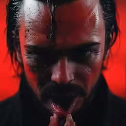 a man with his tongue hanging out is posing for the camera