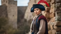 the woman is wearing a hat and a cape