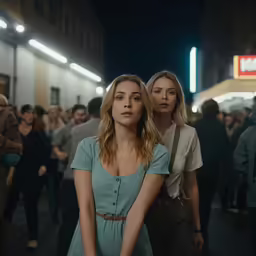two people that are standing in the street