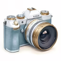 a camera is displayed with the lens on