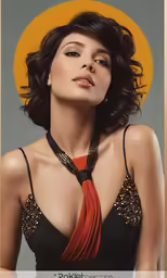 a woman with dark hair and a hat on top