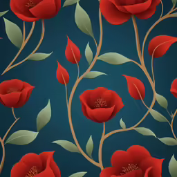 seamless 3d floral wallpaper with red flowers
