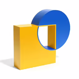 a blue circle and yellow block, on a white background