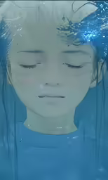 a painting of a young woman floating in water