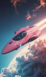 an abstract pink spaceship in the sky
