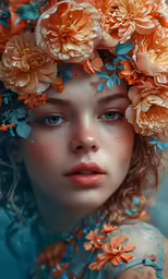 a woman in blue is shown with an artistic hair design