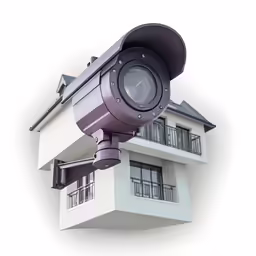 the security camera on the roof of the house