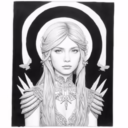 a portrait of a girl wearing wings and a halo