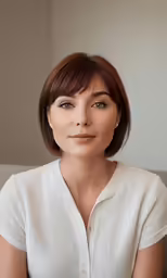 a woman wearing white sitting on a couch