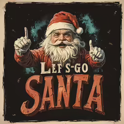a black and orange poster with santa holding the number 1