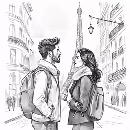the cartoon depicts a man and woman, looking at each other