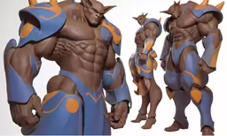 three different views of an animated character standing in different poses