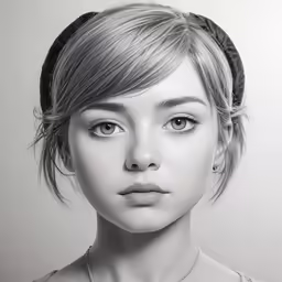 a girl with a ponytail under her shoulder and wearing pearls
