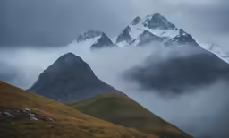 several snow covered mountains in the distance