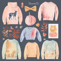 a collage of a variety of clothing, with different types of animals,a collection of outfits from a range of fall - appropriate fashion