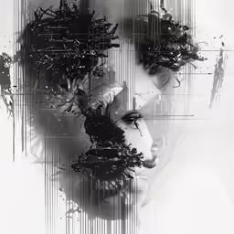 a black and white photo with a head made up of various lines