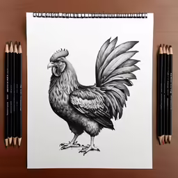 an art work featuring a rooster wearing a hat