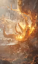 the monster face looks on as it burns