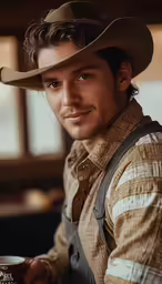the young man is dressed in cowboy clothes