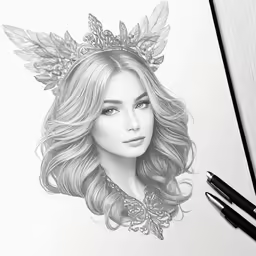 an image of a girl with leaves on her head and flowers in her hair