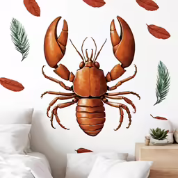 the large lobster wall decal is mounted on the walls of a bedroom