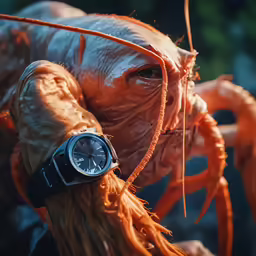 an orange, hairy creature holding a black watch