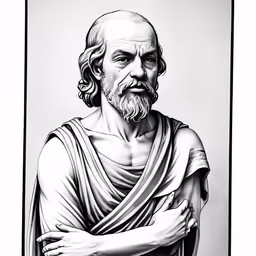 a statue with his arms crossed