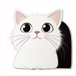 a white and black cat with big round eyes