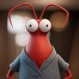 the character is dressed in grey and red