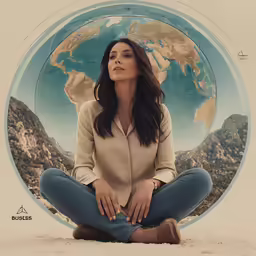 a woman is meditating and sitting in the middle of a round image