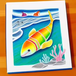 there are many little fish on this card,a colorful fish card with some little sea creatures