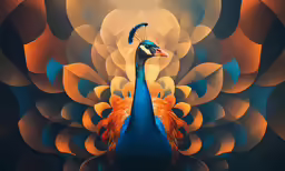 digital painting of a peacock with the colors orange and blue