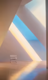 a bench in the middle of a room with light coming from it
