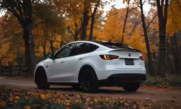 white masera coupe in a forest in autumn