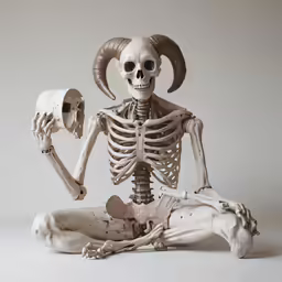 a skeleton holds the head and the arms of an animal