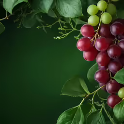 grapes and green leaves with dark background
