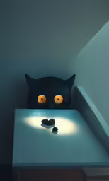 a table with a black cat head sitting on it