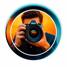 a man holding a camera up to his face