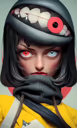 a painting of a girl wearing a helmet and with a flower on it