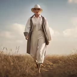 a person that is walking across a field