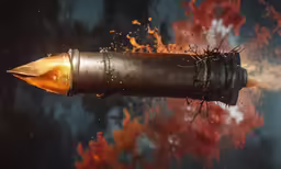 a close up of a big metal rocket with rust on it