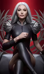 a woman in leather on the front of a futuristic car