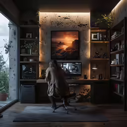 a man sitting in a chair and using a computer