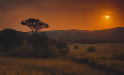 a very dark and dramatic sunset at a country field