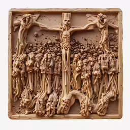 a sculpture of jesus nailed and crucified
