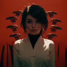 an artist painted a woman posing with all her hands up