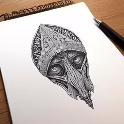 an alien pen drawing on top of paper