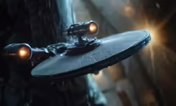 a sci - fie with light shining on it and a discharp to its left