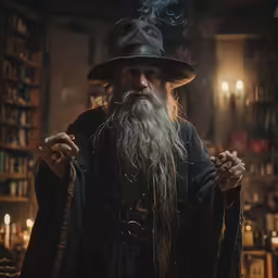 a person with a long beard holding a pipe