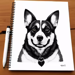 a dog drawing in colored pencils and watercolor paints